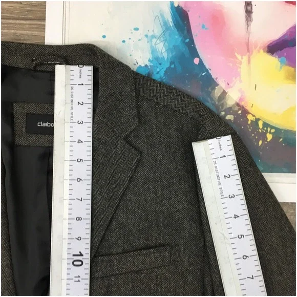 Claiborne Mens Blazer Sport Coat 2 Button Casual Jacket Size 46R Tweed Wool Suit
